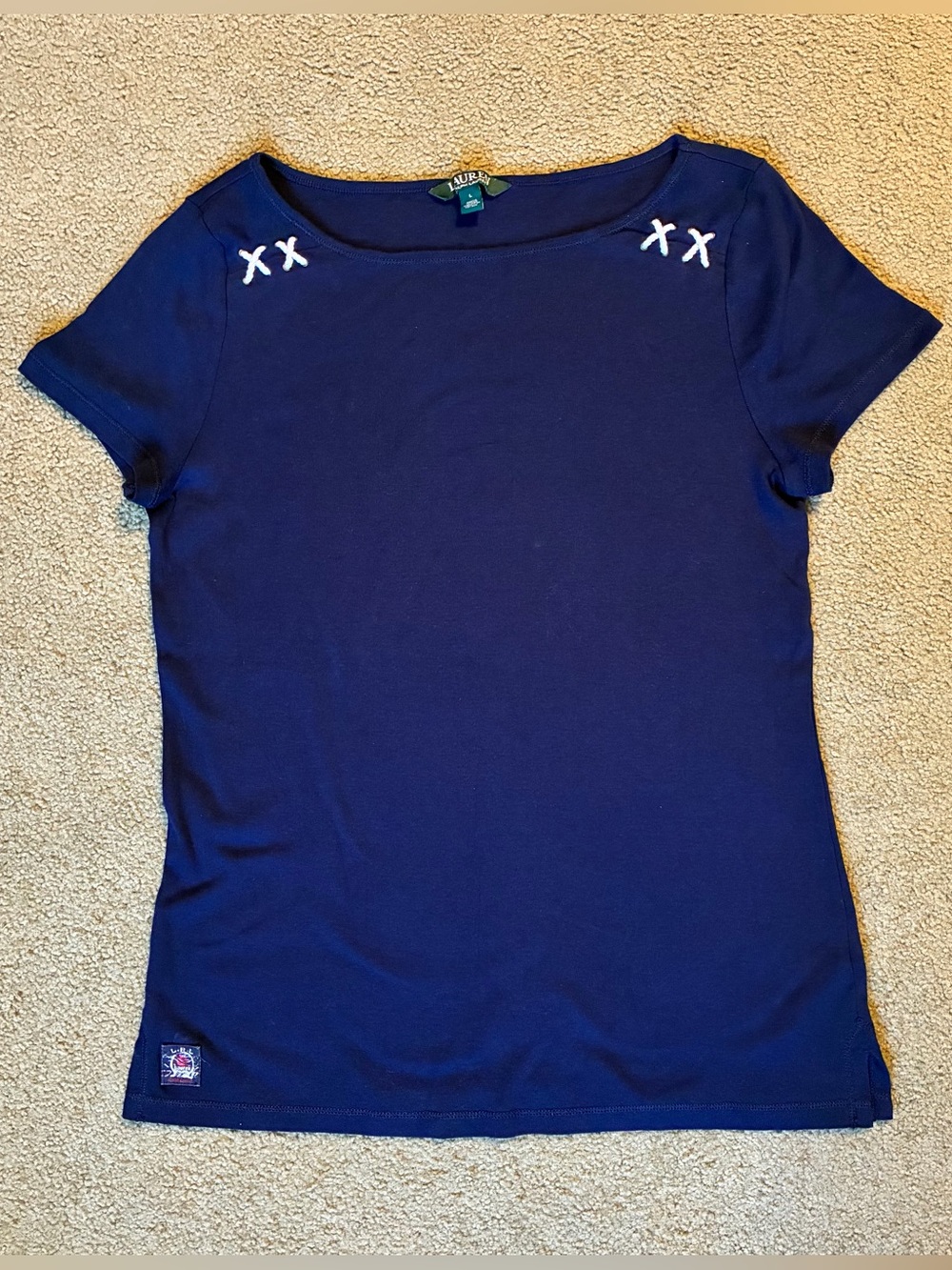 Lauren Ralph Lauren Woman’s Nautical Navy Blue Top Rope Accent Large Shirt